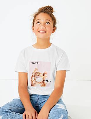 Cotton Cat Print T-Shirt (3-16 Years)