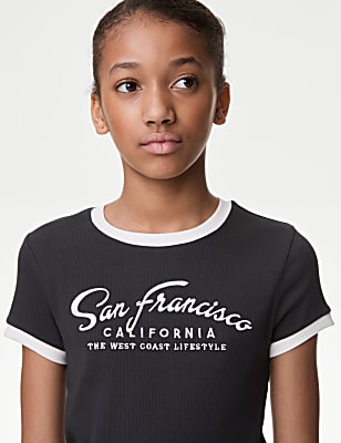 Cotton Rich Ribbed Slogan T-Shirt (6-16 Yrs)