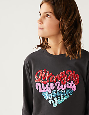 Pure Cotton Sequin Slogan Top