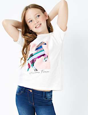 Cotton Unicorn Sequin T-Shirt (3-16 Years)
