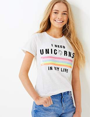 Cotton Sequin Unicorn T-Shirt (6-16 Yrs)