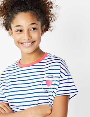 Cotton Striped Slogan T-Shirt (6-16 Yrs)
