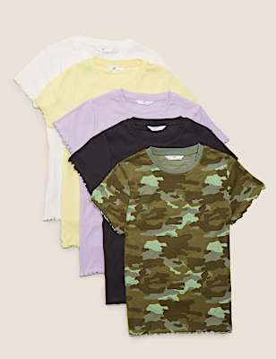 5pk Cotton Rich Ribbed T-Shirts (6-14 Yrs)