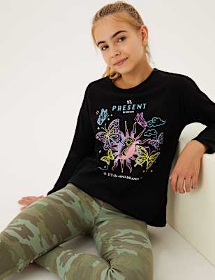 Pure Cotton Cosmic Glitter Print T-Shirt (6-16 Yrs)