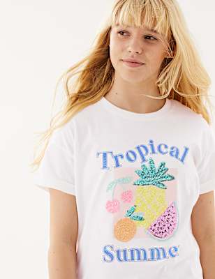 Pure Cotton Sequin Slogan T-Shirt (6-16 Yrs)