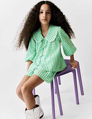 Pure Cotton Gingham Tie Top (6-16 Yrs)
