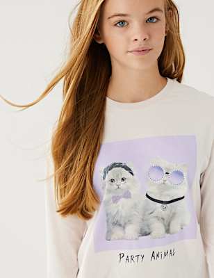 Pure Cotton Cat Print T-Shirt
