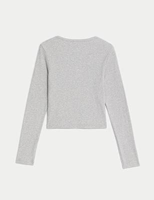 Cotton Rich Button Ribbed Top (6-16 Yrs)