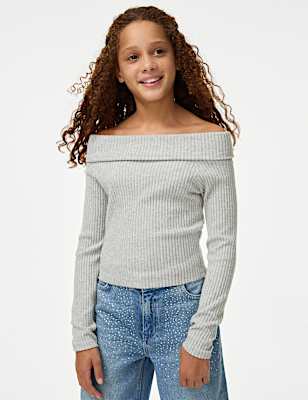 Ribbed Bardot Top (6-16 Yrs)