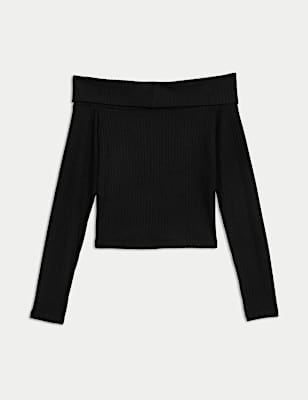 Ribbed Bardot Top (6-16 Yrs)