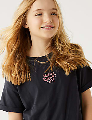 Pure Cotton Embroidered Slogan T-Shirt