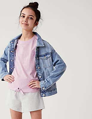 Cotton Blend Tie Front T Shirt