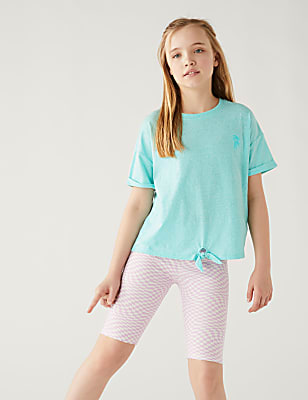 Cotton Blend Tie Front T Shirt