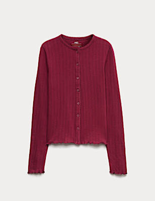 Cotton Rich Button Through Pointelle Top (6-16 Yrs)