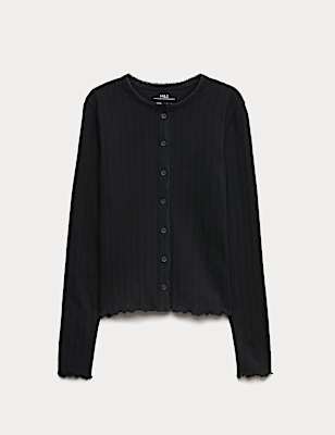 Cotton Rich Button Through Pointelle Top (6-16 Yrs)