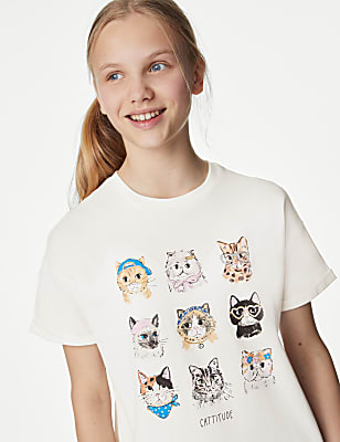Pure Cotton Cat T-Shirt (6-16 Yrs)