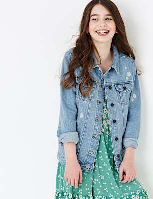 Cotton Denim Embroidered Daisy Jacket (6-16 Yrs)