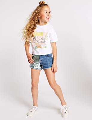 Pure Cotton Sequin Shorts (3-16 Years)