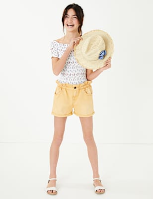 Cotton Paper Bag Waist Shorts (6-16 Yrs)