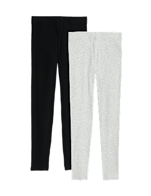 2pk Cotton Rich Ribbed Leggings (6-16 Yrs)
