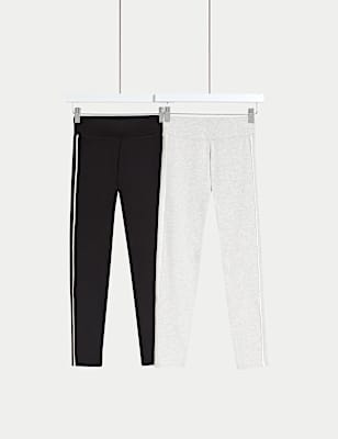 2 Pack Cotton Rich Side Stripe Leggings (6-16 Yrs)