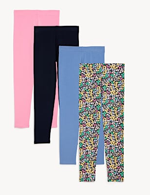 4pk Cotton Rich Floral & Plain Leggings