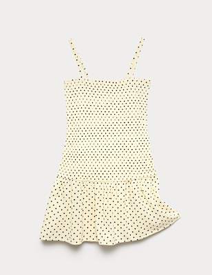 Pure Cotton Spot Print Shirred Dress (6-16 Yrs)