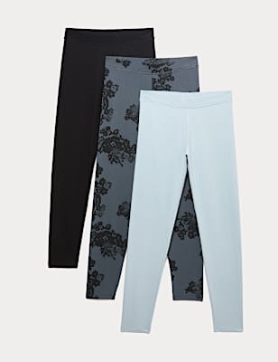 3pk Cotton Rich Print Leggings (6-16 Yrs)