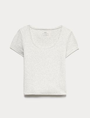 Cotton Rich Lace Trim Fitted Crop T-Shirt (6-16 Yrs)