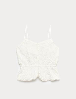 Pure Cotton Embroidered Cami Top (6-16 Yrs)