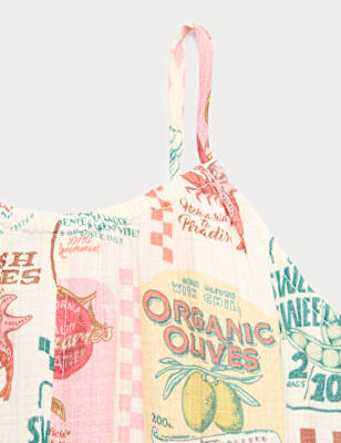 Pure Cotton Grocery Ruffle Hem Playsuit (6-16 Yrs)