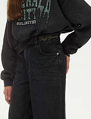 Wicked&trade; Diamante Wide Leg Jeans (6-16 Yrs)