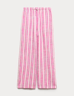 Linen Blend Striped Wide Leg Trousers (6-16 Yrs)