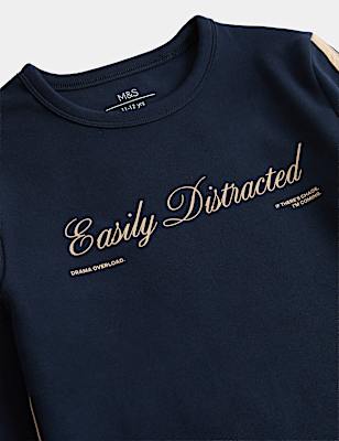 Cotton Rich Easily Distracted Slogan Top (6-16 Yrs)