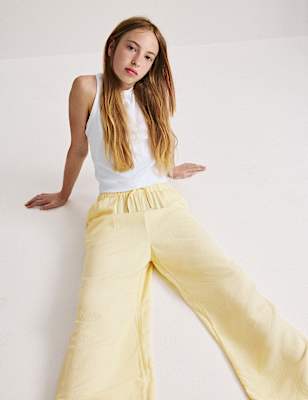 Wide Leg Trousers with Linen (6-16 Yrs)