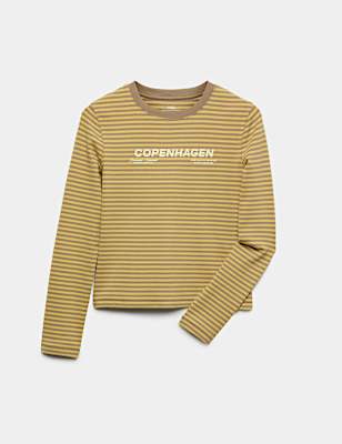 Cotton Rich Striped Slogan Top (6-16 Yrs)