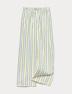 Wide Leg Pure Cotton Poplin Striped Trousers (6-16 Years)