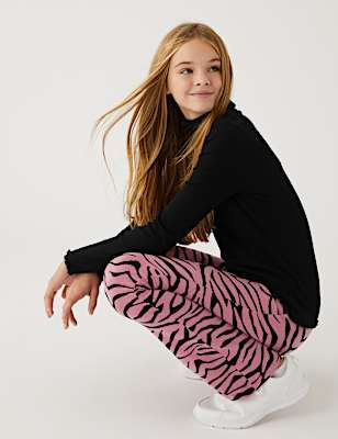 Cotton Rich Zebra Print Flared Leggings