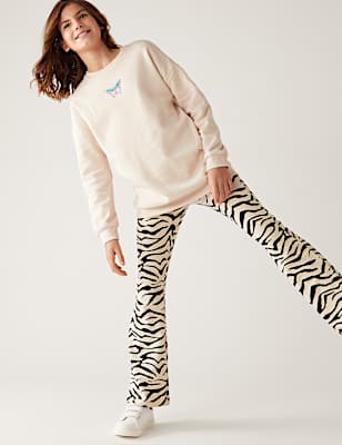 Cotton Rich Zebra Print Flared Leggings