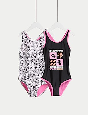 2pk Leopard Swimsuits (6-16 Yrs)