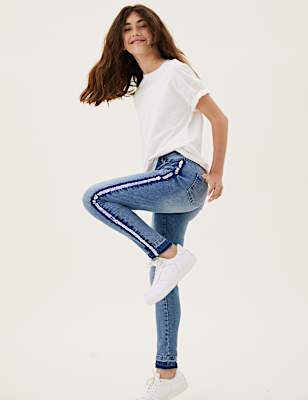 Mini Ivy Skinny Denim Side Stripe Jeans (6-16 Yrs)