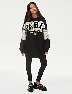 Cotton Rich Paris Slogan Sweatshirt Dress (6-16 Yrs)