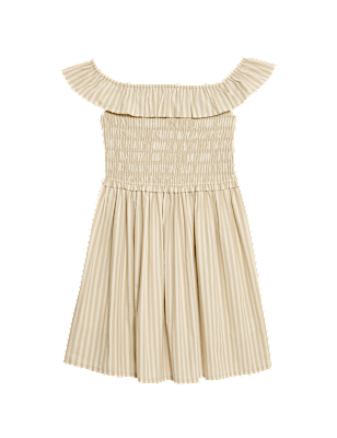 Poplin Stripe Shirred Dress