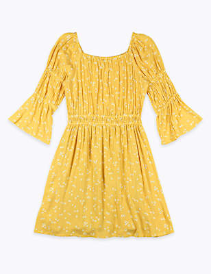 Ditsy Print Shirred Dress (6-16 Yrs)