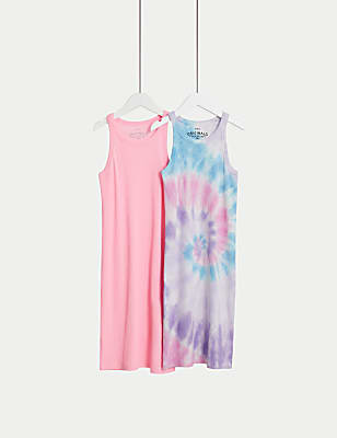 2pk Cotton Rich Rib Tie Dye Dresses (6-16 Yrs)