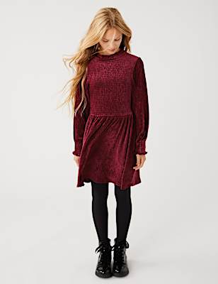 Velvet Shirred Dress (6-16 Yrs)