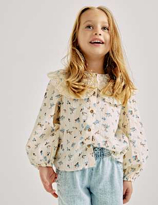 Pure Cotton Ditsy Floral Blouse (2-8 Yrs)