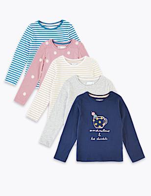 5 Pack Cotton Rich Marshmallows Slogan Tops (3 Mths - 7 Yrs)