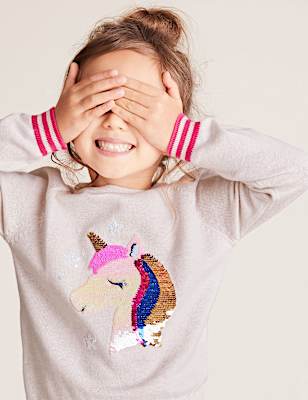 Pure Cotton Sequin Unicorn Jumper (2-7 Yrs)