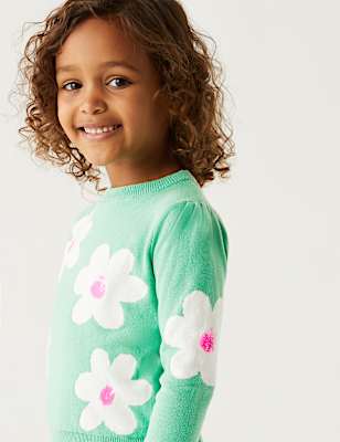Pure Cotton Knitted Floral Jumper